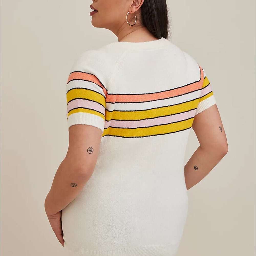 Torrid Vegan Cashmere Pullover Stripe Short Sleeve Sweater Plus Size 4 4X H13686 - Picture 9 of 11